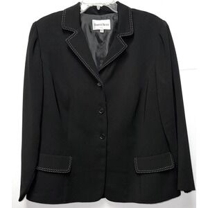 Danny‎ & Nicole Black Blazer White Contrast Stitching 16W Academia Office Career